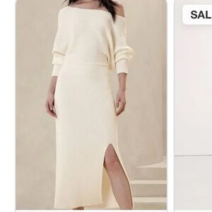 Banana Republic Cream Ribbed Off-Shoulder Dress